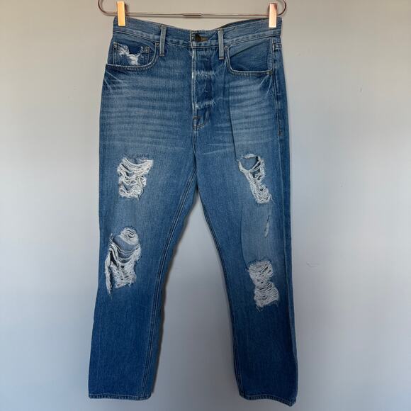 Frame Denim Denim - Frame Womens Hertiage Le Original Jeans 27 Blue Wash Bellflower Rips High Waist